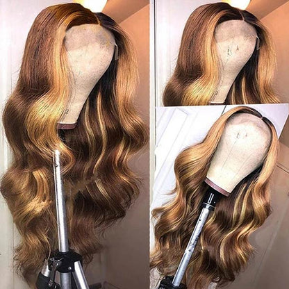 Highlight Honey Blonde Wig 4x4 HD Lace Closure Wig Body Wave Lace Front Wigs 250 Density