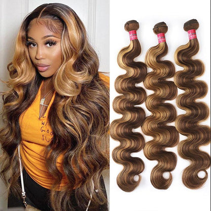 Honey Blonde Highlight Ombre Color Body Wave 3 Bundles Human Hair Weave