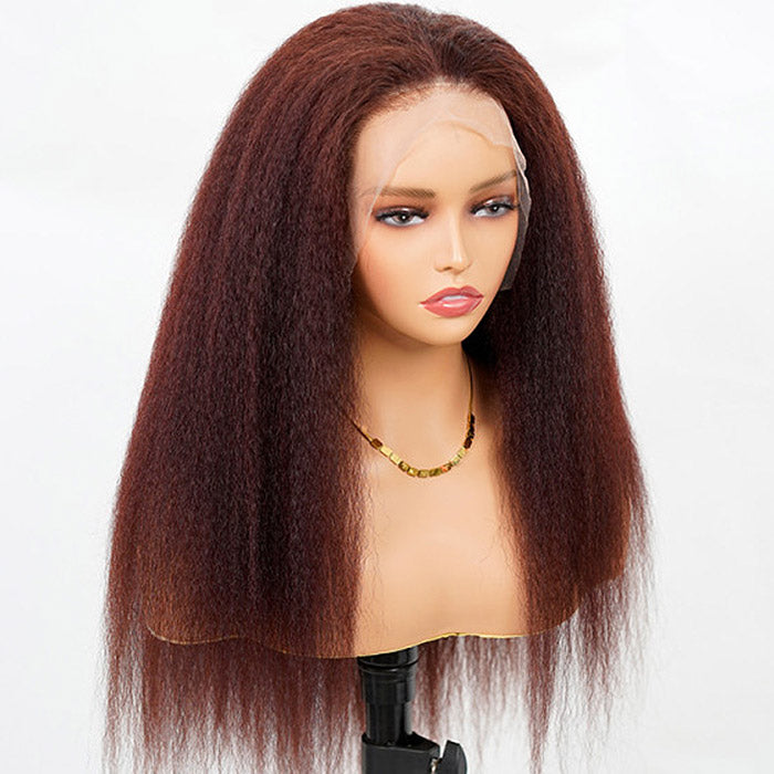 Kinky Straight Lace Front Wig Undetetable 13x4 HD Lace Wigs Reddish Brown Color