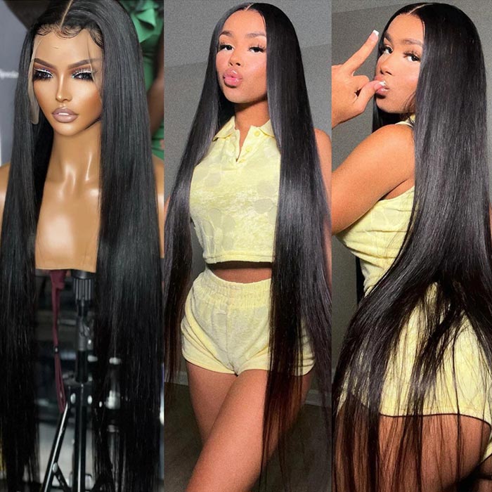 200% Density Wear Go 13x4 HD Lace Front Wig with Baby Hair Bone Straight Human Hair Wig Long Lace Frontal Wigs Bleached Knots Glueless Straight Lace Front Wig