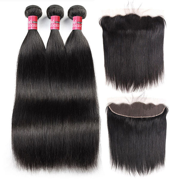 Virgin Indian Hair Bundles Straight Hair with 13*4 Lace Frontal