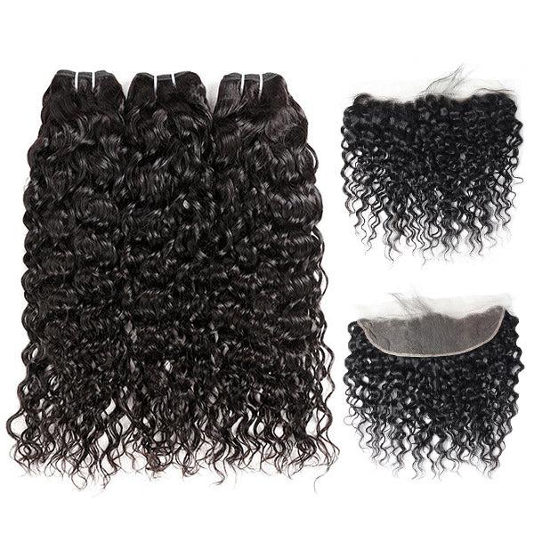 Brazilian hair High Quality Virgin Natural Wave Hair 3 Bundles With 13*4 Lace Frontal In Stock