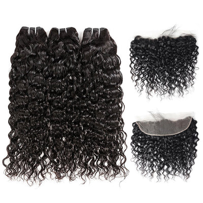 Brazilian hair High Quality Virgin Natural Wave Hair 3 Bundles With 13*4 Lace Frontal In Stock