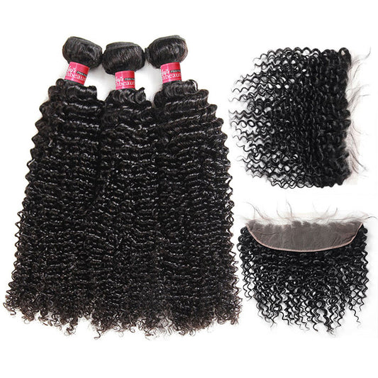 8A Grade Brazilian Kinky Curly Hair 4 Bundles with 13*4 Frontal