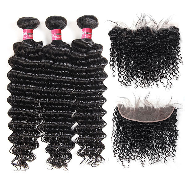 Brazilian Hair 3 Bundles Deep Wave with 13X4 Frontal£¬High Quality Virgin Deep Wave Hair 3 Bundles With  Lace Front
