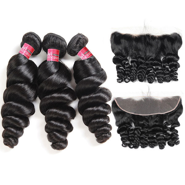 8A Mink Brazilian Loose Wave Hair 4 Bundles with 13*4 Frontal