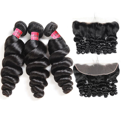 Mink Brazilian Hair Loose Wave Hair 3 Bundles with 13*4 Frontal