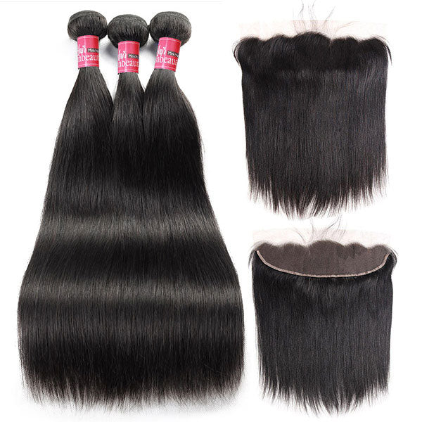 Mink Malaysian Straight Hair 4 Bundles with 13*4 Lace Frontal