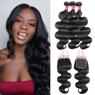 Brazilian hair Body Wave With 4*4 Lace Closure 100% Unprocessed Human Hair Extension