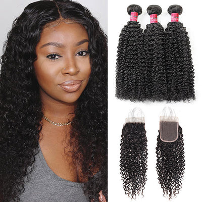 Best Selling Mongolian Jerry Curly 3 Bundles With 4*4 Inch Lace Closure Virgin Human Hai