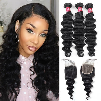 Brazilian Loose Deep Wave With 4*4 Lace Closure 100% Unprocessed Human Hair Extension