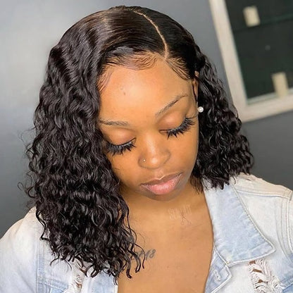 Glueless Deep Wave Wig 250% Density 13x4 HD Lace Front Wig 14 Inch Short Bob Wig Deep Curly Wigs