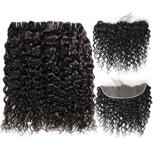 High Quality Virgin Natural Wave Hair 4 Bundles With 13*4 Lace Frontal