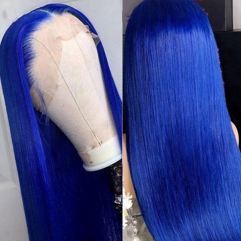 Blue Precolored Human Hair Wigs Straight Hair Wig 13x4 HD Lace Front Wig Glueless Wigs for Women