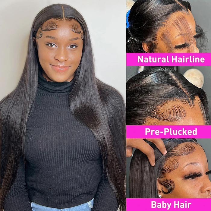 Real HD Swiss Lace Closure Wig 5x5 Straight Lace Front Wig Pre-plucked Human Hair Glueless Wig