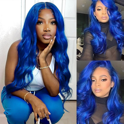 Wear Go Body Wave Wig Blue Color Pre-lucked 13x4 HD Lace Frontal Wig Body Wave Human Hair Wig For Black Women Long Body Wave Glueless Wig