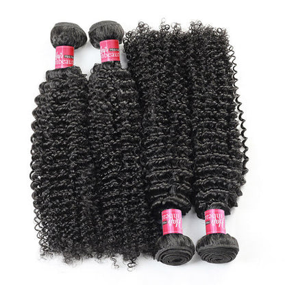 Mongolian Jerry Curly 4 Bundles With Lace Closure Virgin Human Hair Bundles Pack