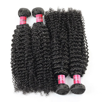 Mongolian Jerry Curly 4 Bundles With Lace Closure Virgin Human Hair Bundles Pack