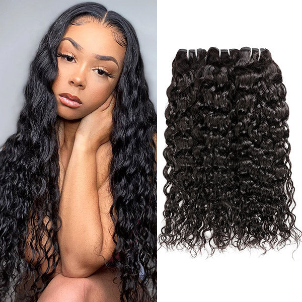 High Quality 100% Natural Curls Virgin Human Hair Extensions Natural Color 4 Bundles Full Head Water Wave Hair