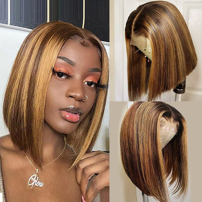 Highlight Short Straight Bob Wig 4/27 Ombre 4*4 Lace Wig