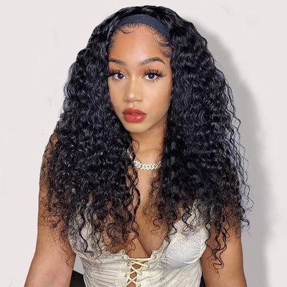 Headband Wigs Deep Wave Human Hair Half Wigs with Headbands 150% Density