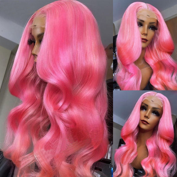 13x4 Pink Body Wave Lace Front Wig 30 Inch Pre-plucked Body Colored Human Hair Wigs Glueless Body Wave Wig Barbie Hair Style