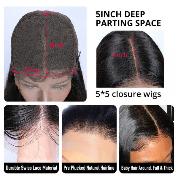 5x5 HD Lace Closure Wigs Deep Wave Wig Pre Plucked Affordable Human Hair Lace Front Wigs Glueless Wigs