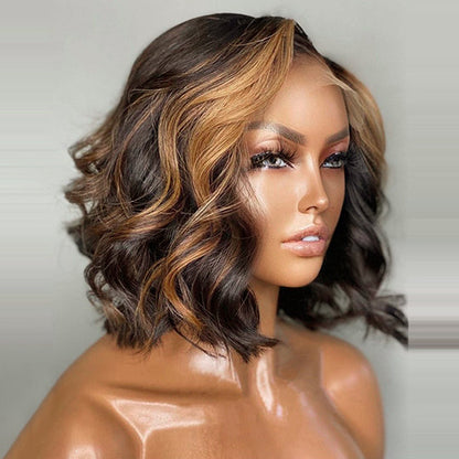 Glueless Highlight Wig 13x4 HD Lace Frontal Wig Body Wave Bob Wig Highlight Blonde Pre-plucked Short Human Hair