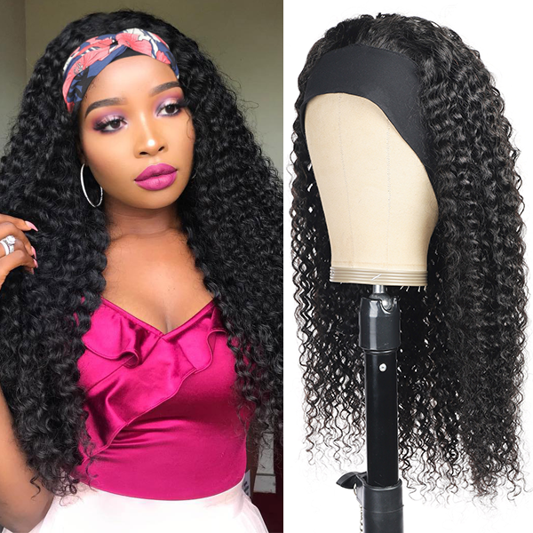 Glueless Curly Hair Headband Wigs Kinky Curly Human Hair Half Wigs with Headbands