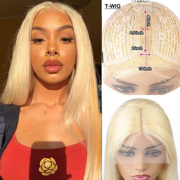 613 Blonde Wig T Part Lace Frontal Wigs Virgin Human Hair Straight Blonde Wig