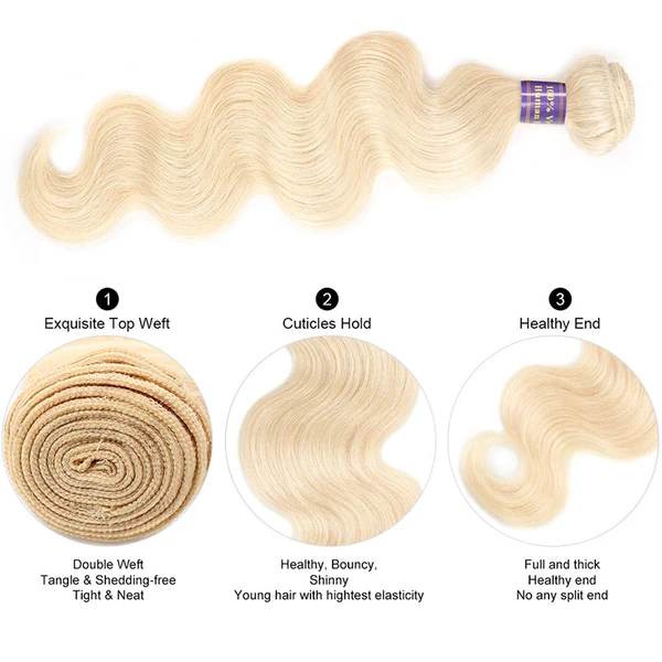 613 Blonde Color Brazilian Body Wave With 4*4 Lace Closure 100% Unprocessed Human Hair Extension