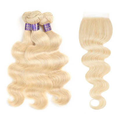 613 Blonde Color Brazilian Body Wave With 4*4 Lace Closure 100% Unprocessed Human Hair Extension