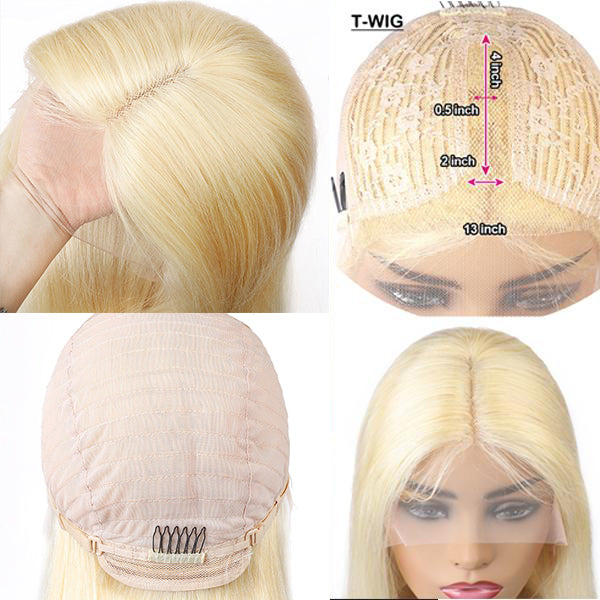 Blonde 613 Straight BoB Wig,Short Wig Middle Part Lace Frontal Human Hair