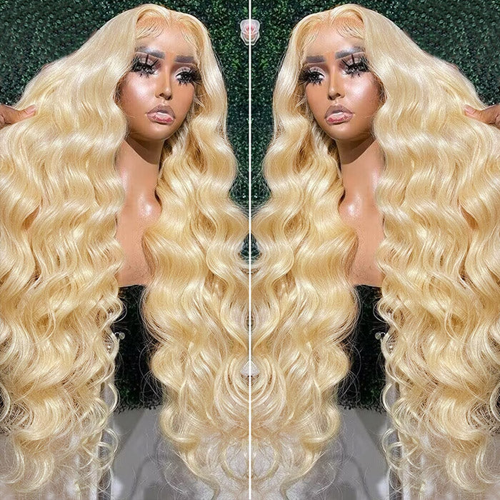 Wear and Go 613 Frontal Wig Long Blonde Body Wave Wig Pre-plucked 13x4 HD Lace Front Glueless Human Hair Wig With Bleached Knots