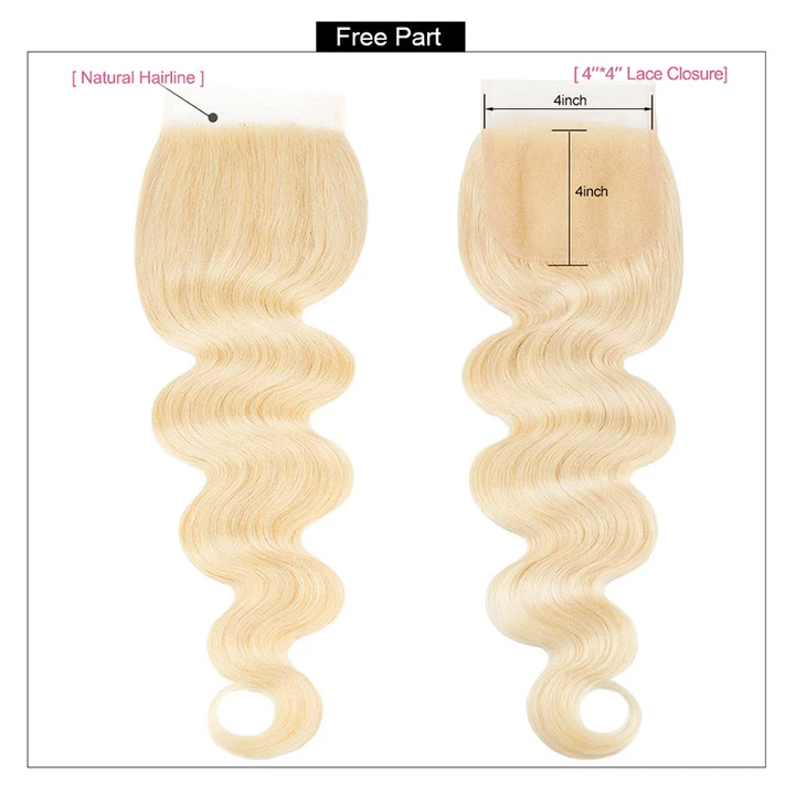 613 Blonde Color Brazilian Body Wave With 4*4 Lace Closure 100% Unprocessed Human Hair Extension