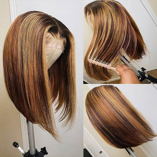 Highlight Short Straight Bob Wig 4/27 Ombre 4*4 Lace Wig