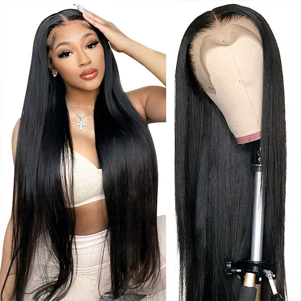 40 Inch Long Glueless Straight Wig 13x4 HD Lace Frontal Pre Plucked Straight Human Hair Wigs 250% Desnity