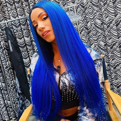 Blue Precolored Human Hair Wigs Straight Hair Wig 13x4 HD Lace Front Wig Glueless Wigs for Women