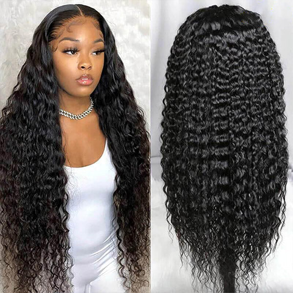 30 inch 13x2 Transparent Lace Front Wig 100% Water Wave Human Hair Glueless Wigs