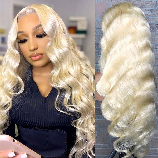 613 Glueless Wig Body Wave Full Lace Human Hair Wigs HD Transparent Blonde Frontal Wig