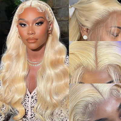 613 Glueless Wig Body Wave Full Lace Human Hair Wigs HD Transparent Blonde Frontal Wig