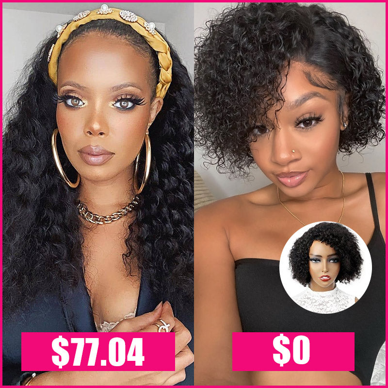 Buy Glueless Headband Deep Wave Wig Get One Free Curly Wig