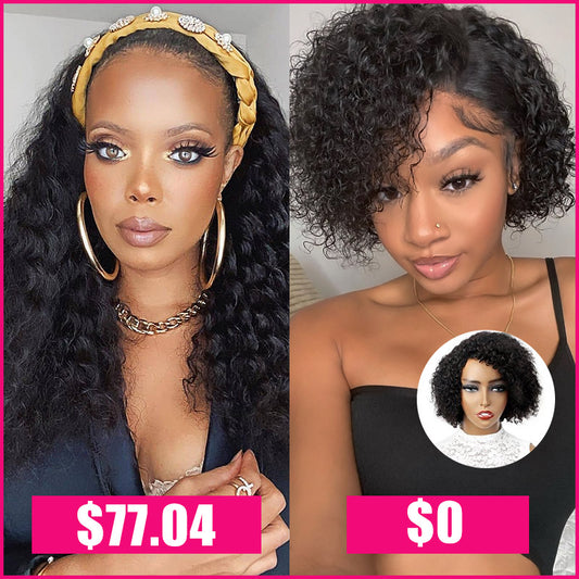 Buy Glueless Headband Deep Wave Wig Get One Free Curly Wig