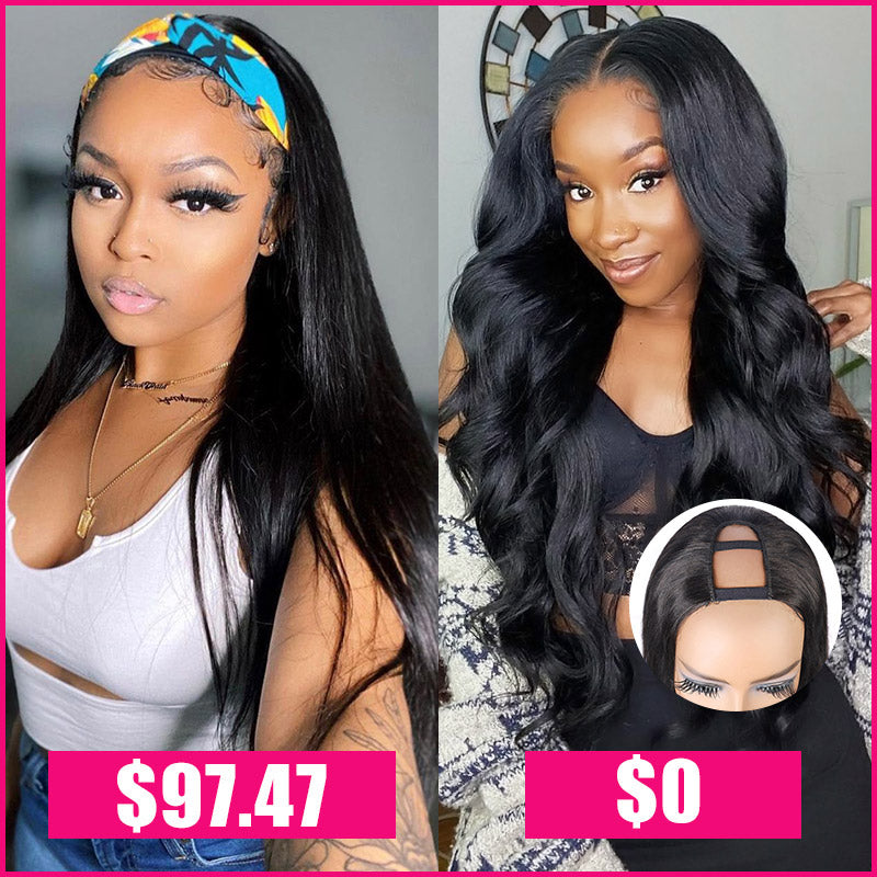 Buy Glueless Human Hair Straight Wig Get One Free 18 Inch 2*4 U Part Wig