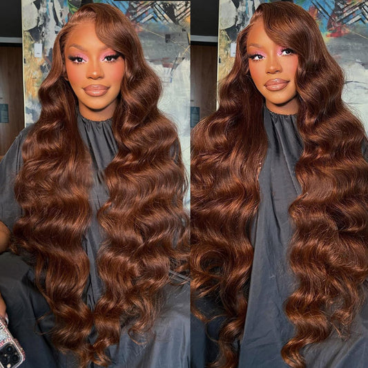 Long 40 Inch Reddish Brown #33 Color Loose Deep Wave Wig 13x4 Lace Frontal Glueless Human Hair Wigs