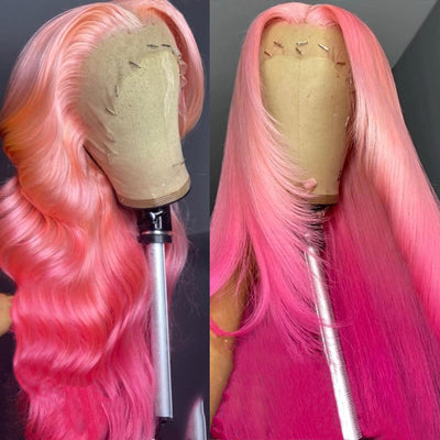 Rose Pink Straight Wig 13x4 HD Lace Front Wig Glueless Straight Human Hair Wigs 180% Density Barbie Hair Style