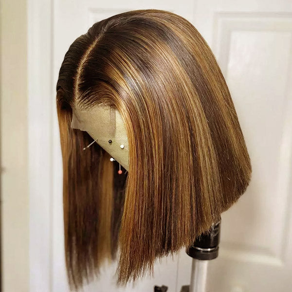 Highlight Short Straight Bob Wig 4/27 Ombre 4*4 Lace Wig