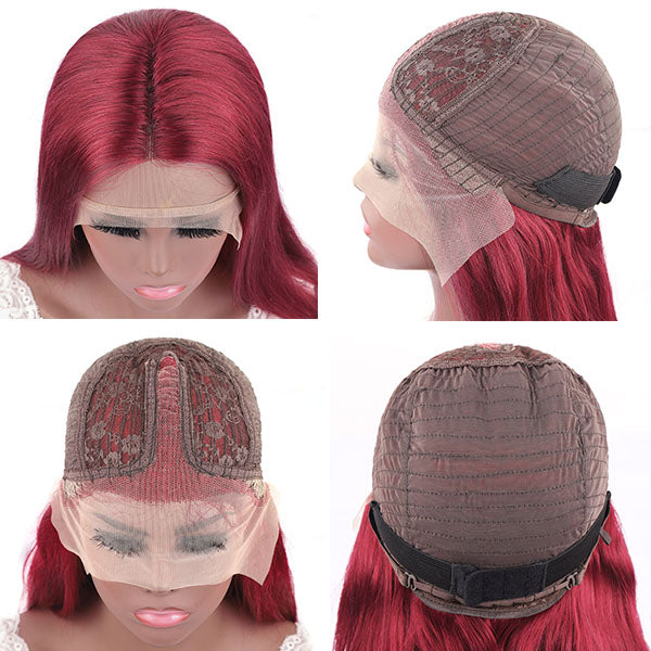 99J Middle Part Transparent Lace Part Wig Burgundy Wig Colored Human Hair Wigs Glueless Wigs