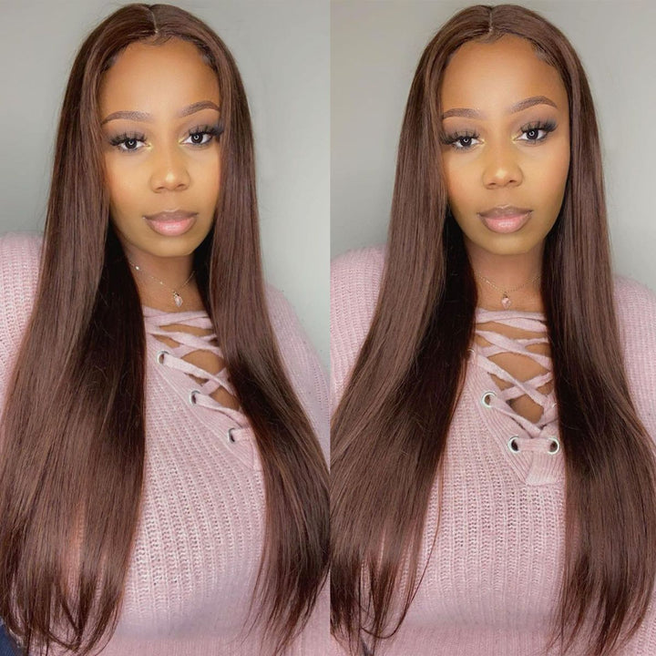 200% Density Wear Go Straight Wig Pre-plucked 13x4 HD Lace Front Wig #4 Chestnut Brown Lace Front Human Hair Wigs Straight Hair
