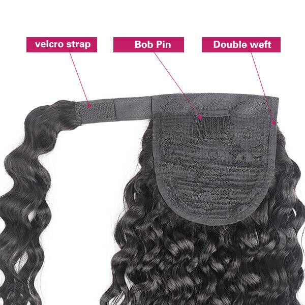 Water Wave Ponytail Human Hair Wrap Arount Clip In Hair Extensions Natural Wave Ponytail
